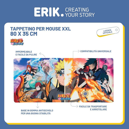 Naruto: Shippuden - Tappetino per Tastiera e Mouse Pad per Scrivania Gaming PC, Impermeabile e Antiscivolo 80x35 cm | Accessori Gaming: Desk Mat Gadget