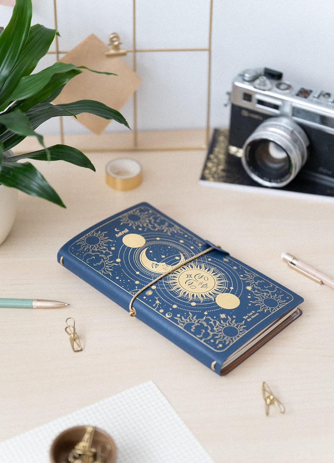 Taccuino "Astrale Sole Luna" Diario Personale da Viaggio 2 Quaderni Sostituibili: Bullet Journal Puntinato e a Righe 160 pag