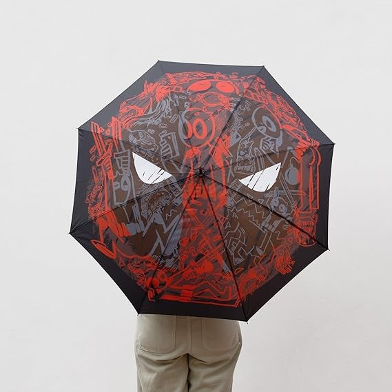 Ombrello a Spada Marvel (Deadpool) Premium Bambino Automatico - Giovanile per 10 Anni, Nero