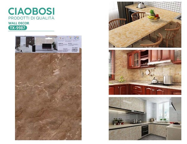 ADESIVO CARTA DA PARATO 3D EFFETTO MARMO BROWN PANNELLO SPUGNA 30X60CM |TX-9987