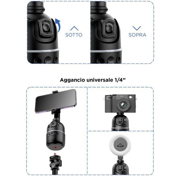 Supporto Gimbal Treppiede Rotante Tracciamento Intelligente Telefono Smartphone
