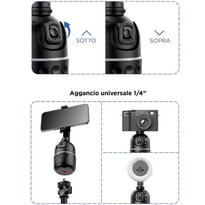 Supporto Gimbal Treppiede Rotante Tracciamento Intelligente Telefono Smartphone