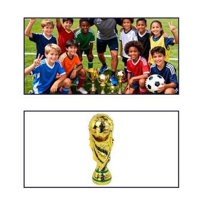 Trofeo Calcio Oro (Coppa del Mondo) 26 cm per Premiazioni Tornei Decorativo in Resina Dorata idea Regalo per Tornei Calcetto o Tifosi Mondiali