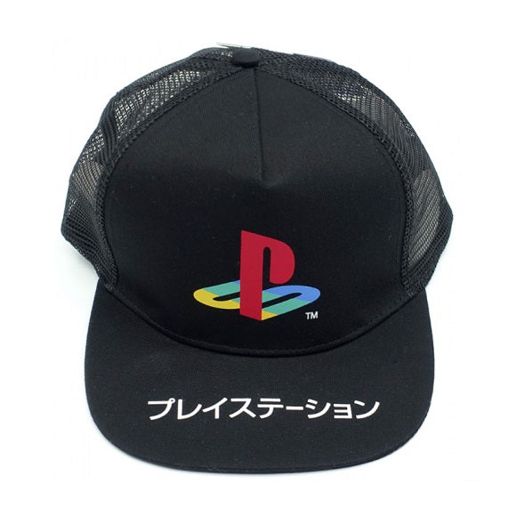 Sony - PlayStation 30th Anniversario Katakana Logo Ufficiale Strapback - Berretto Cappello Trucker con Visiera Dritta Stile Basketball Basket Cap Nero/Black