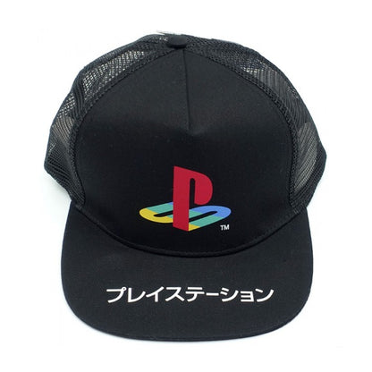 Sony - PlayStation 30th Anniversario Katakana Logo Ufficiale Strapback - Berretto Cappello Trucker con Visiera Dritta Stile Basketball Basket Cap Nero/Black