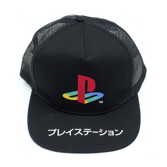 Sony - PlayStation 30th Anniversario Katakana Logo Ufficiale Strapback - Berretto Cappello Trucker con Visiera Dritta Stile Basketball Basket Cap Nero/Black