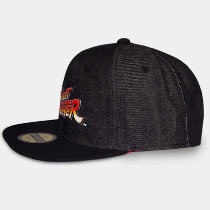 Difuzed - (Street Fighter) Logo Ufficiale Strapback/Snapback - Berretto Effetto Jeans Nero Cappello con Visiera Dritta Cappellino Stile Basket/Baseball Cap
