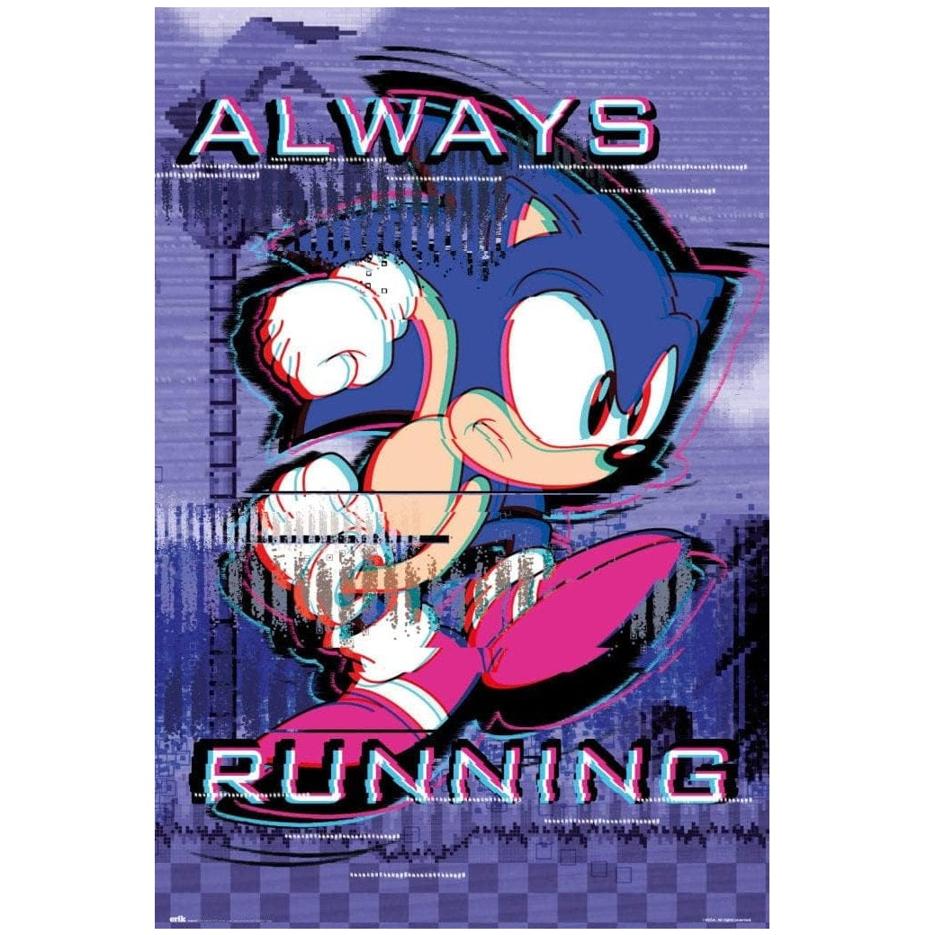 Maxi Poster - Sonic the Hedgehog: (ALWAYS RUNNING) da Parete Incorniciabile 91x61 cm Carta Lucida Licenza Ufficiale Nerd Gamers Videogame Nintendo, Playstation, Sega, Xbox, Atari
