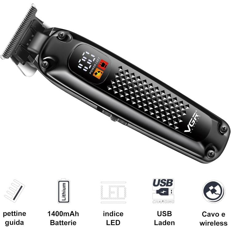 Vgr V-972 Trimmer Tagliacapelli Rasoio Elettrico Zero Rifinitore Barba Display