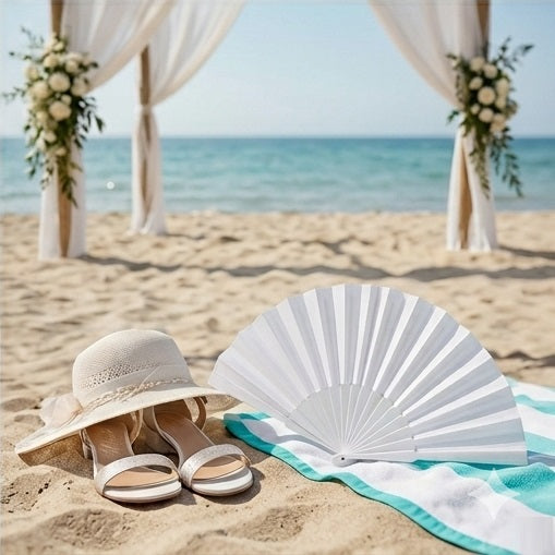 Ventaglio Bianco per Matrimonio Wedding Sposa Cerimonia Elegante Pieghevole In Tessuto Ventagli per Invitati Eventi Festa Estate Bomboniera Romantic Style