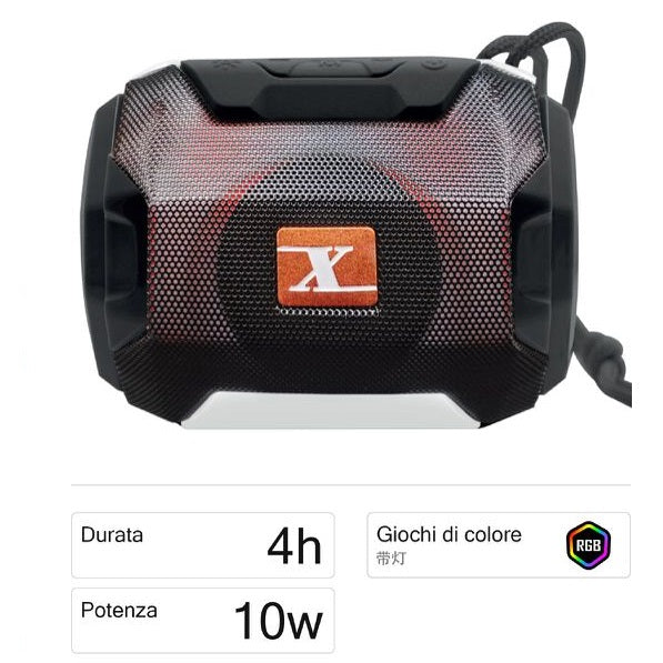CASSA PORTATILE 10w BLUETOOTH RADIO FM SD USB MP3 SMARTPHONE SPEAKER LED tg-162