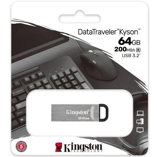 Kingston Pendrive 64GB DTKN/64GB Data Travel Kyson USB-A 3.2 Chiavetta Memoria Metal Argento PC 200MB/s