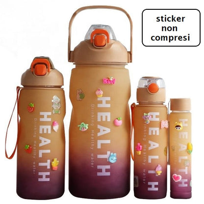 Set 4 Borraccia Sportiva Graduata Motivazionale 3.3L /1.5L/ 0.8L/0.28L con Cannuccia, Set di 4 Bottiglie per Acqua e Bevande, Grande Capacità, senza BPA, Portatile, per Campeggio, Fitness, Sport, Calcio, Pallavolo, Viaggio, Ufficio
