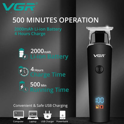 Vgr V937 Trimmer Rasoio Ricaricabile Tagliacapelli Rifinitore Zero Barba Display