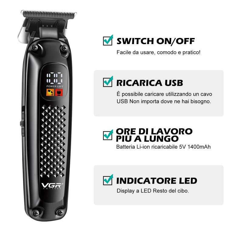 Vgr V-972 Trimmer Tagliacapelli Rasoio Elettrico Zero Rifinitore Barba Display