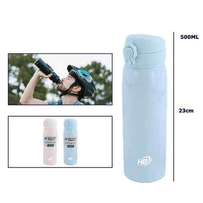Borraccia Termica Thermos Acciaio Inox Bottiglia 500Ml (24H) Tappo a Scatto con Beccuccio | Rosa / Azzurro
