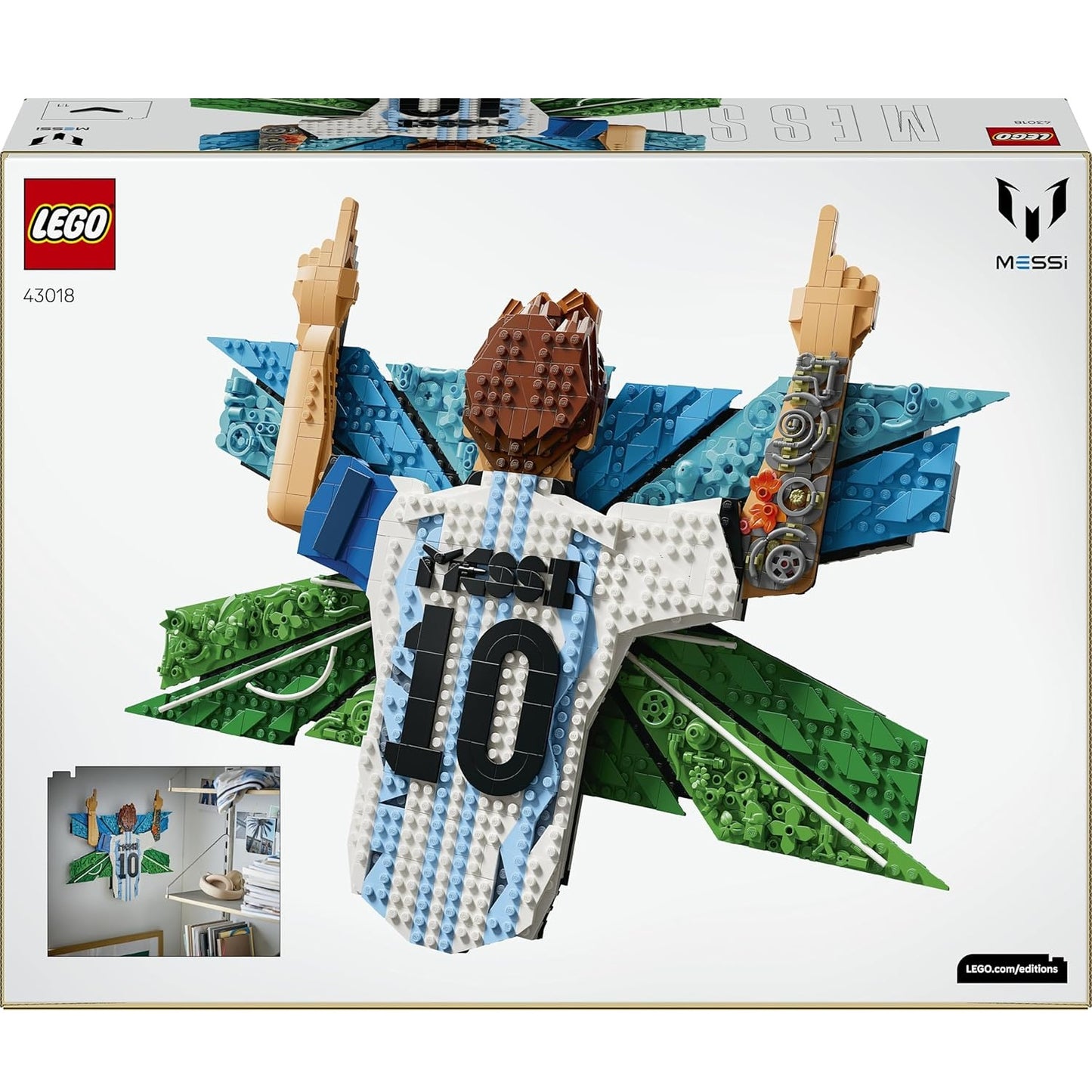 LEGO Editions 43018 (Lionel Messi – Celebrazione) Set Wall Art 1427 pcs Kit Modellismo per Action Figure 3D da Esposizione - Giocattolo Decorazione Cameretta - Regalo per Bambini e Bambine da 10 Anni e Fan Adulti Sport Calcio (World Cup 2026)