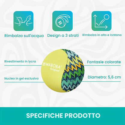 Waboba Pallina Original Skips on Water Ball (1pz) Palla che rimbalza sull’acqua, originale per saltare sull'oceano, lago e piscina – Giocattolo acquatico ad alte prestazioni per un'estate di divertimento senza fine (Astratto al neon)