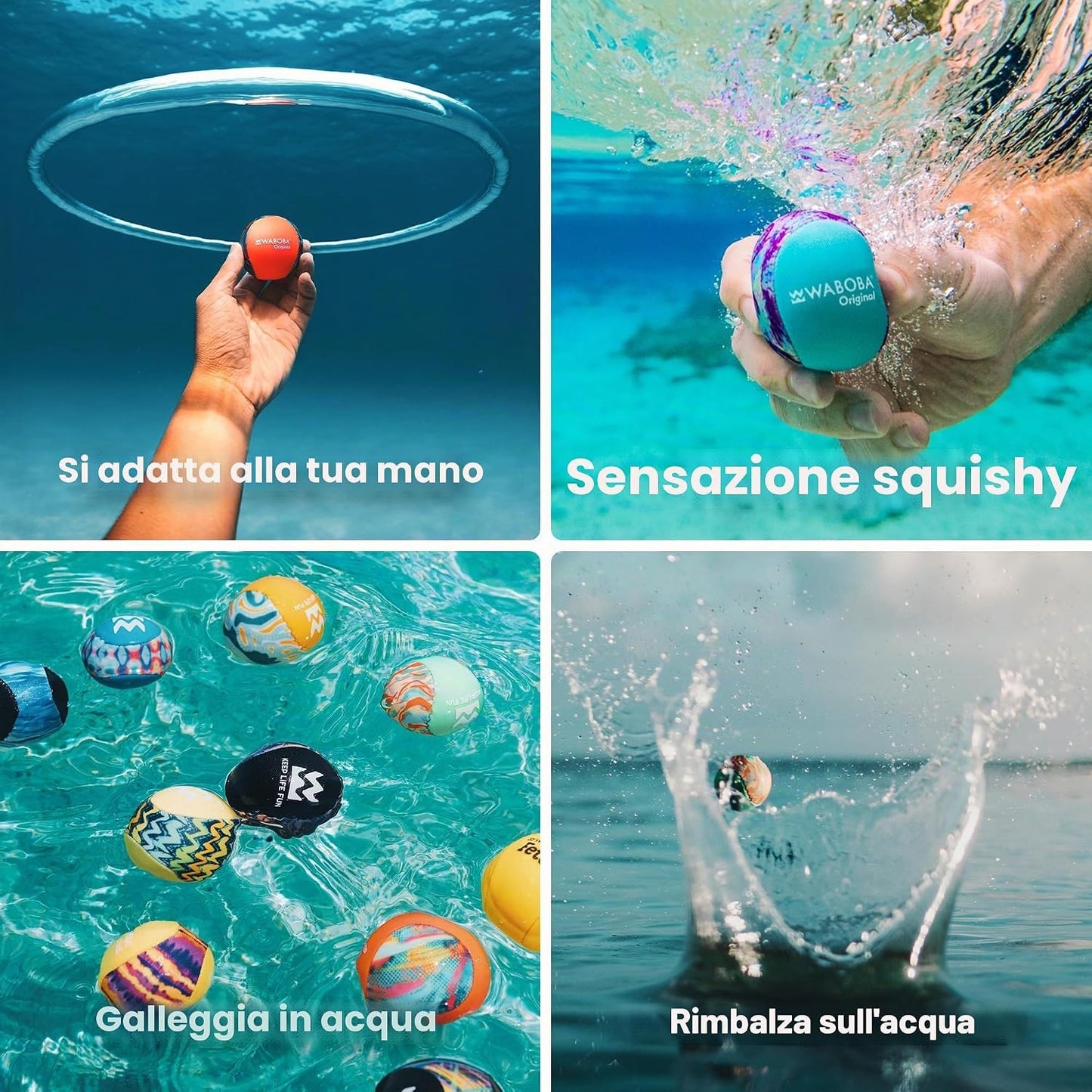 Waboba Pallina Original Skips on Water Ball (1pz) Palla che rimbalza sull’acqua, originale per saltare sull'oceano, lago e piscina – Giocattolo acquatico ad alte prestazioni per un'estate di divertimento senza fine (Astratto al neon)