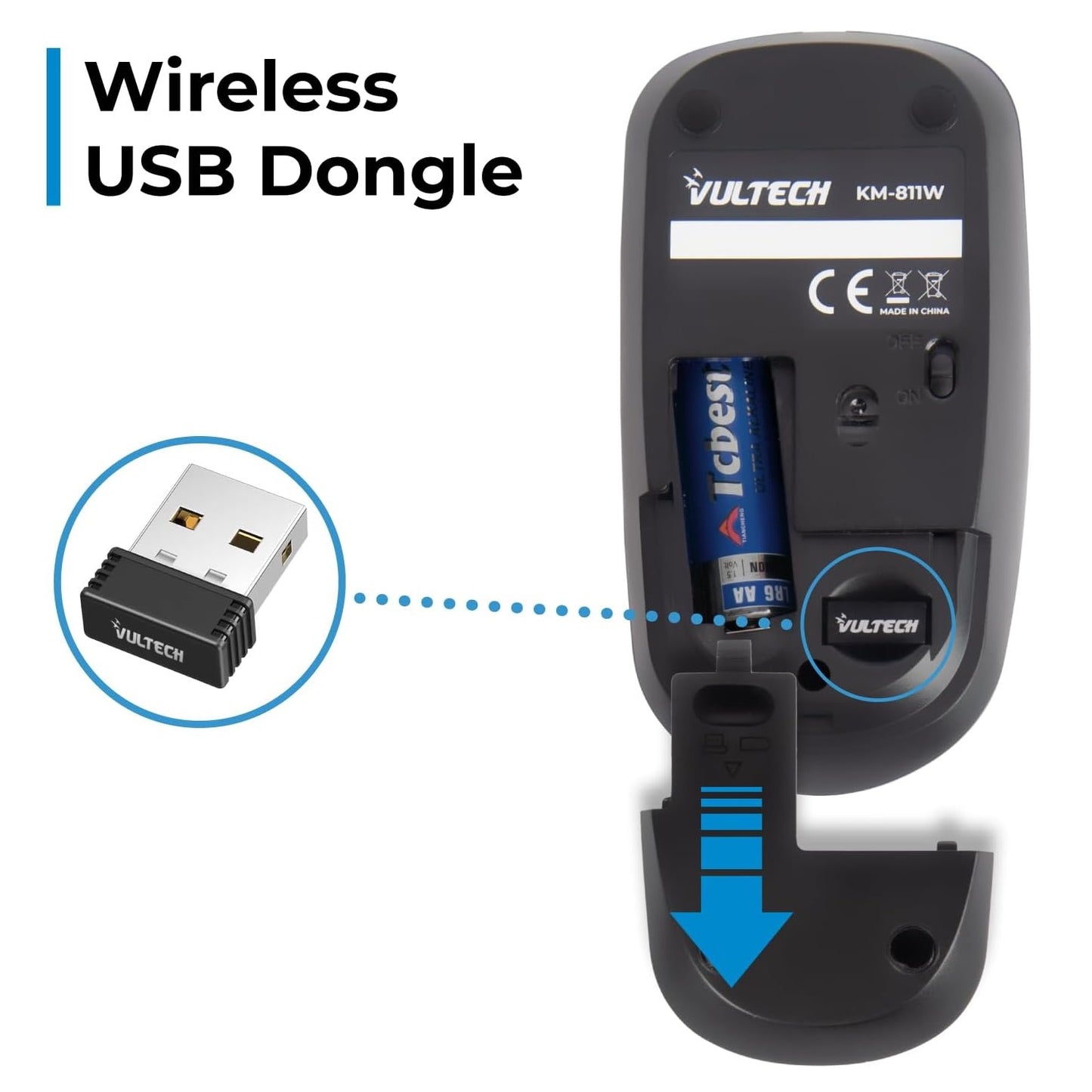 VulTech KM-811W Kit Tastiera e Mouse Wireless con Clic Silenziosi, Layout Italiano QWERTY Compatta, Tastierino Numerico, 12 Tasti Multimediali, Protezione Liquidi,PC/Mac/Linux - Nero