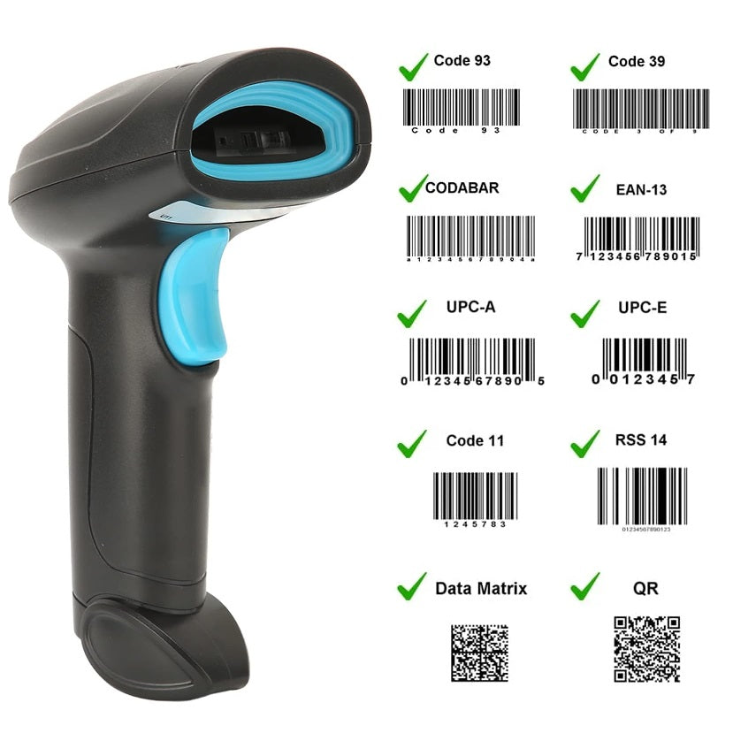 Pistola Barcode Wireless USB Laser Lettore Scanner con Luce Led per illuminare Codice a Barre 1D/2D/QR Code