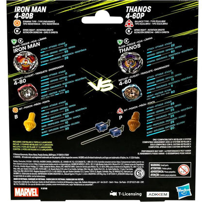 Hasbro - Beyblade X Marvel Confezione 2 Trottole Iron-Man 4-80B Vs. Thanos 4-60P