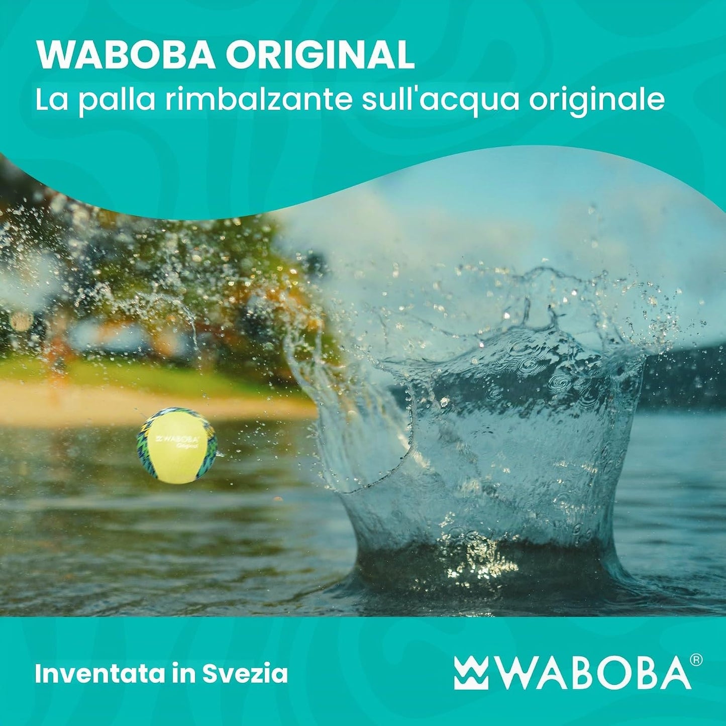 Waboba Pallina Original Skips on Water Ball (1pz) Palla che rimbalza sull’acqua, originale per saltare sull'oceano, lago e piscina – Giocattolo acquatico ad alte prestazioni per un'estate di divertimento senza fine (Astratto al neon)