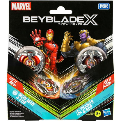 Hasbro - Beyblade X Marvel Confezione 2 Trottole Iron-Man 4-80B Vs. Thanos 4-60P