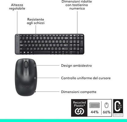 Logitech Mk220 Kit Tastiera E Mouse Wireless Computer Pc Layaout Italiano Qwerty