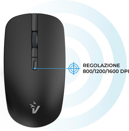 VulTech KM-811W Kit Tastiera e Mouse Wireless con Clic Silenziosi, Layout Italiano QWERTY Compatta, Tastierino Numerico, 12 Tasti Multimediali, Protezione Liquidi,PC/Mac/Linux - Nero