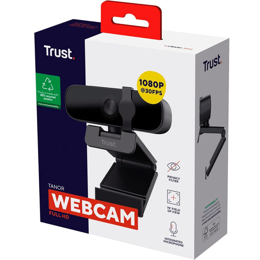 Trust Tanor 1080p Webcam PC con Microfono, Web Camera PC USB con Filtro Privacy, Fuoco Fisso 30 FPS, Plastica Riciclata 85%, Videocamera Full HD per Laptop Desktop Mac Windows Skype Zoom Teams