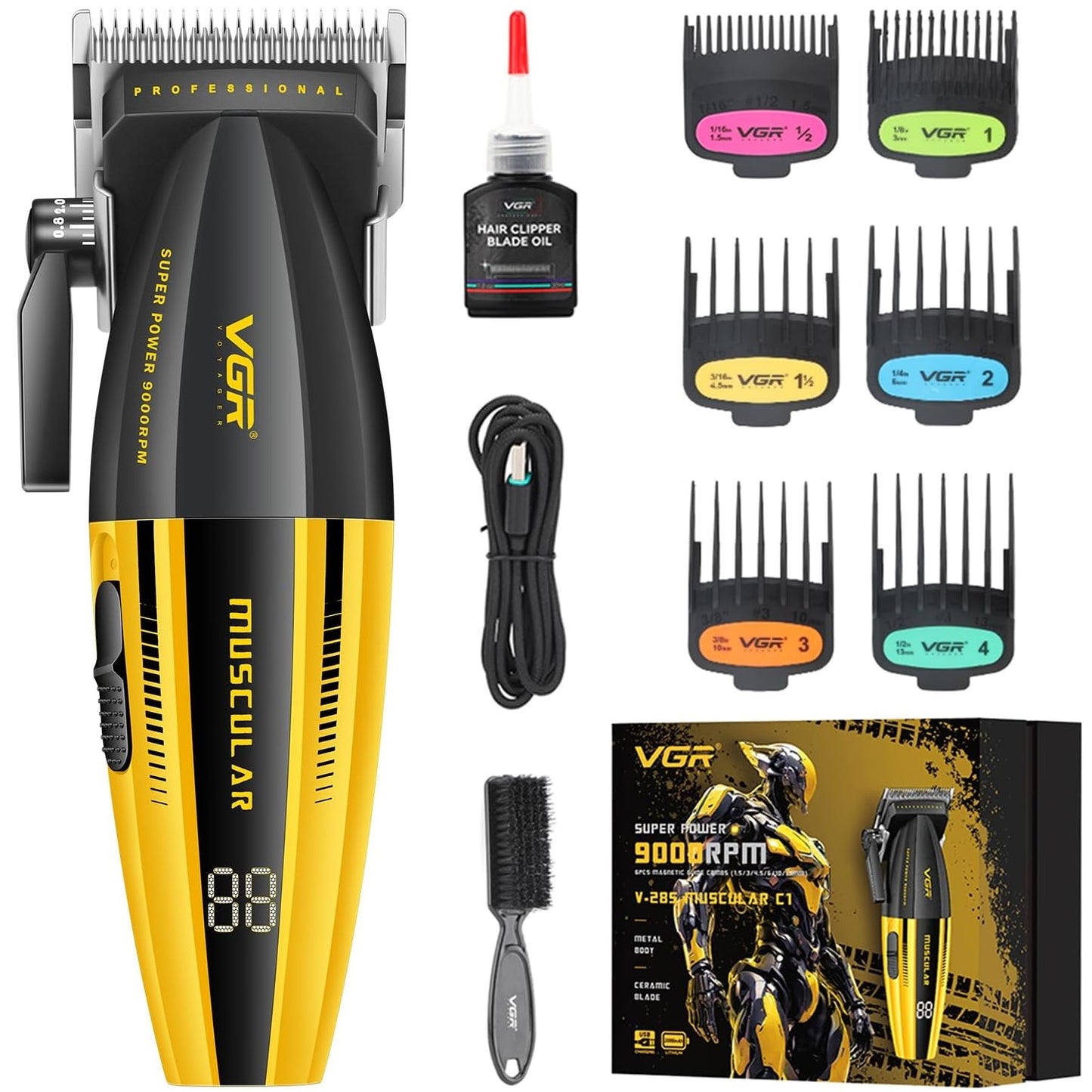 Vgr V-285 Muscular Rasoio Tagliacapelli Professionale 9000 RPM Display LED USB