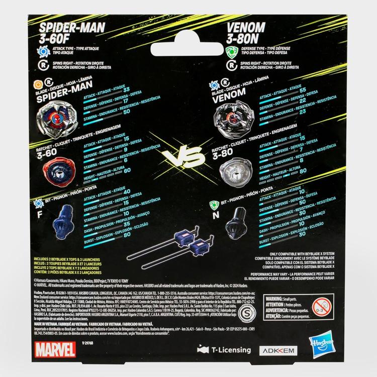 Hasbro - Beyblade X Marvel Confezione 2 Trottole Spider-Man 3-60F Vs Venom 3-80N