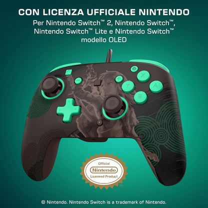 Turtle Beach - Rematch - Legend of Zelda (Tears of the Kingdom) Design lenticolare GITD Controller da gaming Wired per Nintendo Switch 2, Funziona anche con Nintendo Switch/Oled
