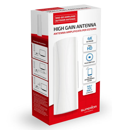 Superior Electronics Antenna TV da Esterno Amplificata - Outdoor Pro, HD/Full HD/Ultra HD, DVB-T2 Ready, Filtro 5G LTE Casa Camper - SUPNAO001