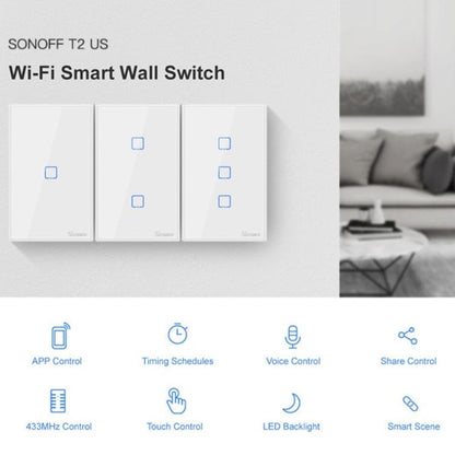 Sonoff Interruttore Smart Wifi 3 Canali Alexa Google In Vetro Scatola 503 Bianco
