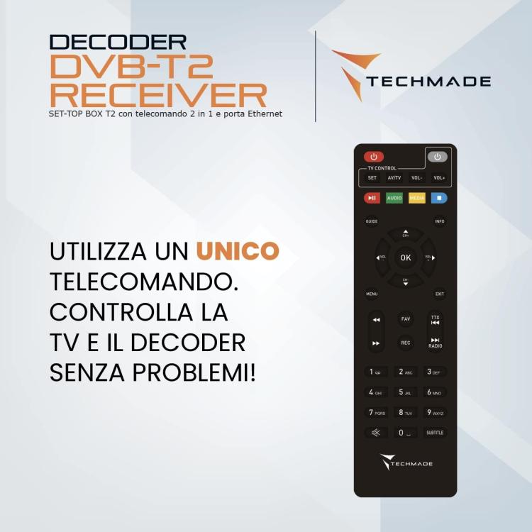 Techmade Decoder Digitale Terrestre Tv Full Hd Dvb-T2/Tc Usb 2.0 Con Telecomando