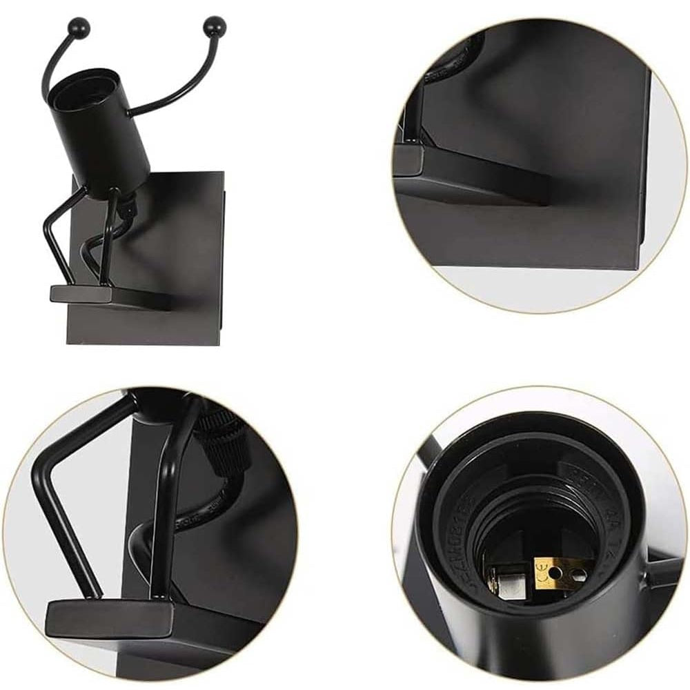 Universo - Applique da Parete Decorativo a Forma di Omino - Lampada da Muro in Metallo con Attacco E27 per Arredo Casa Soggiorno Ingresso (Omino che Salta Nero)