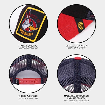 Cerdà - Looney Tunes (Bugs Bunny e Daffy Duck) Ufficiale - Berretto Strapback Cappello Trucker con Visiera Curva Stile Baseball Cap Nero e Rosso