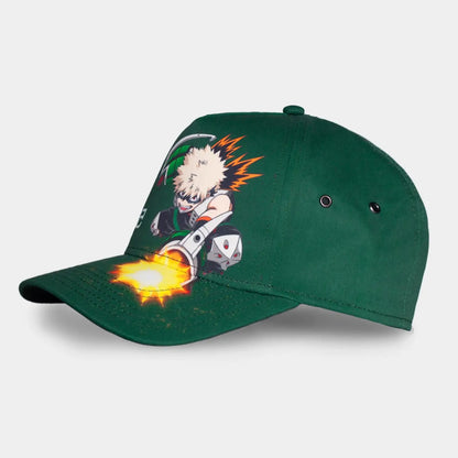 Difuzed - My Hero Academia (Katsuki Bakugo) Logo Ufficiale Strapback/Snapback - Berretto Cappello con Visiera Curva Cappellino Stile Basket/Baseball Cap Verde