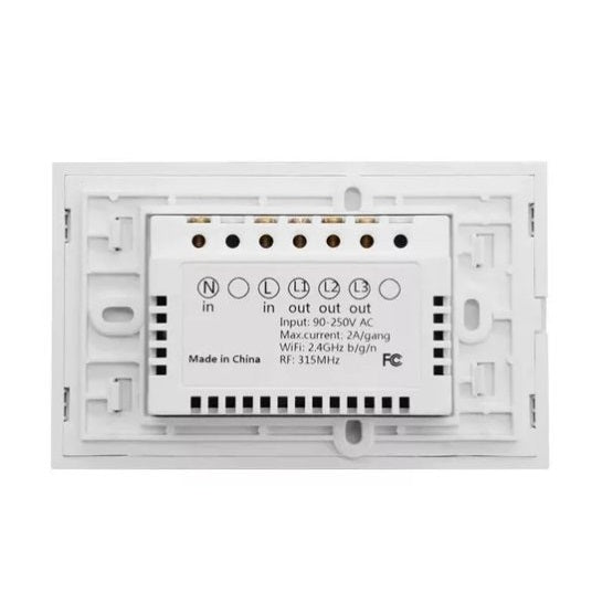 Sonoff Interruttore Smart Wifi 3 Canali Alexa Google In Vetro Scatola 503 Bianco