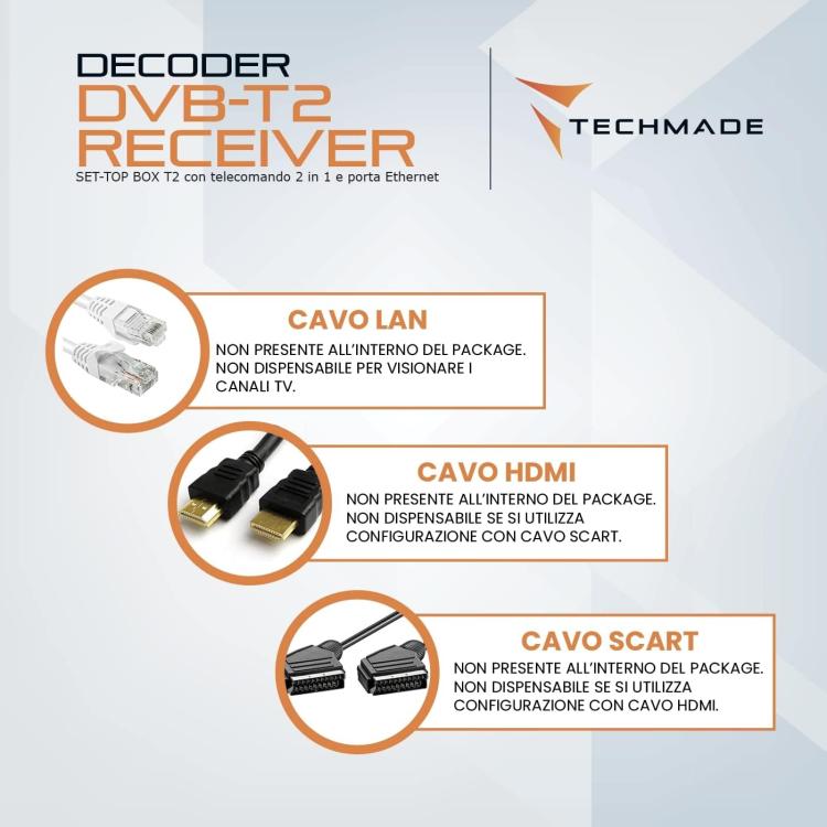Techmade Decoder Digitale Terrestre Tv Full Hd Dvb-T2/Tc Usb 2.0 Con Telecomando