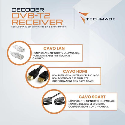Techmade Decoder Digitale Terrestre Tv Full Hd Dvb-T2/Tc Usb 2.0 Con Telecomando