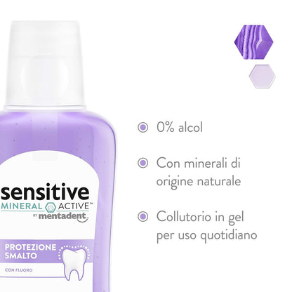 Mentadent Collutorio Sensitive Mineral Active con Fluoro per Smalto Denti 300ml