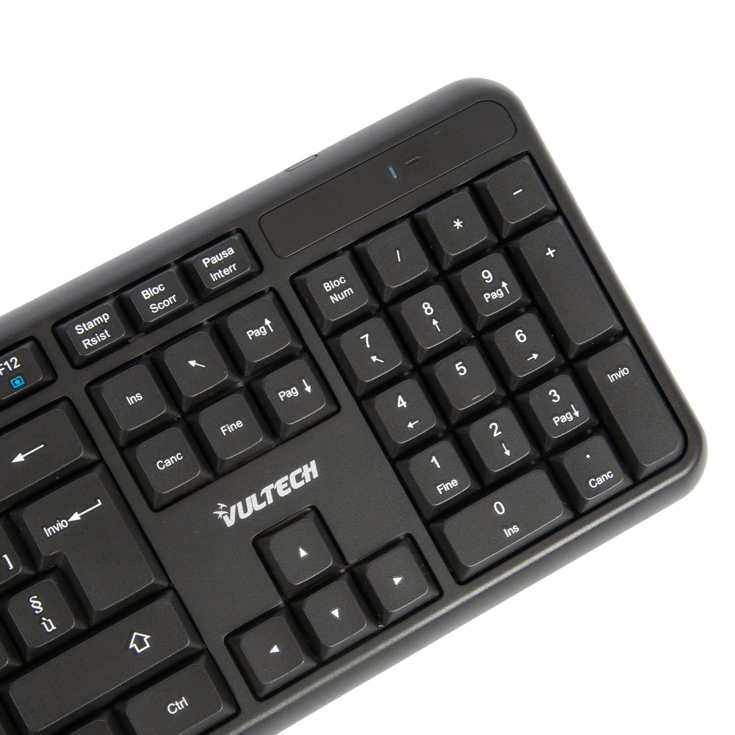 VulTech KM-811W Kit Tastiera e Mouse Wireless con Clic Silenziosi, Layout Italiano QWERTY Compatta, Tastierino Numerico, 12 Tasti Multimediali, Protezione Liquidi,PC/Mac/Linux - Nero