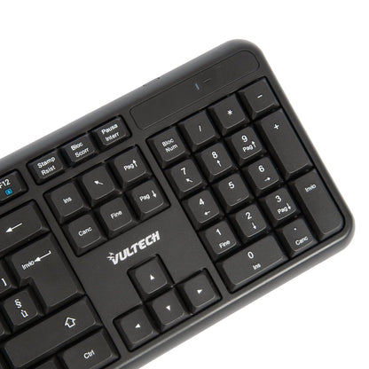 VulTech KM-811W Kit Tastiera e Mouse Wireless con Clic Silenziosi, Layout Italiano QWERTY Compatta, Tastierino Numerico, 12 Tasti Multimediali, Protezione Liquidi,PC/Mac/Linux - Nero