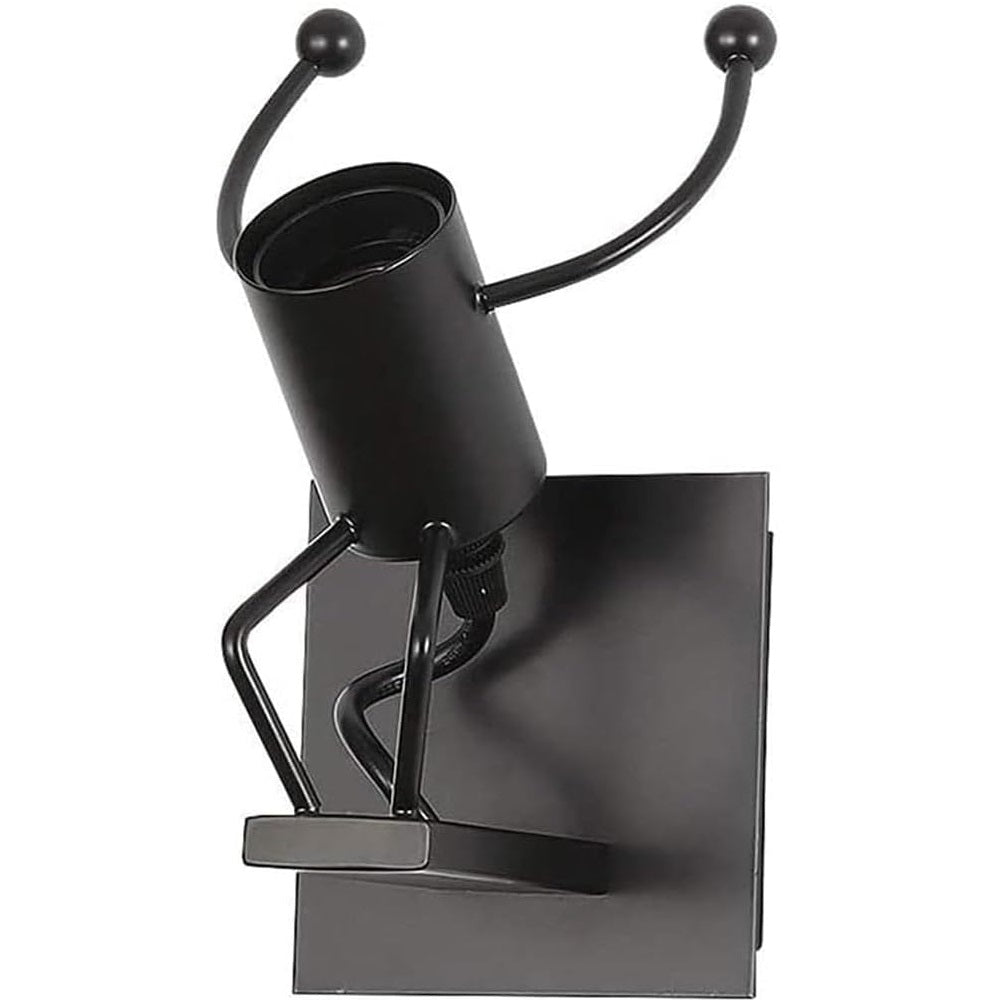 Universo - Applique da Parete Decorativo a Forma di Omino - Lampada da Muro in Metallo con Attacco E27 per Arredo Casa Soggiorno Ingresso (Omino che Salta Nero)