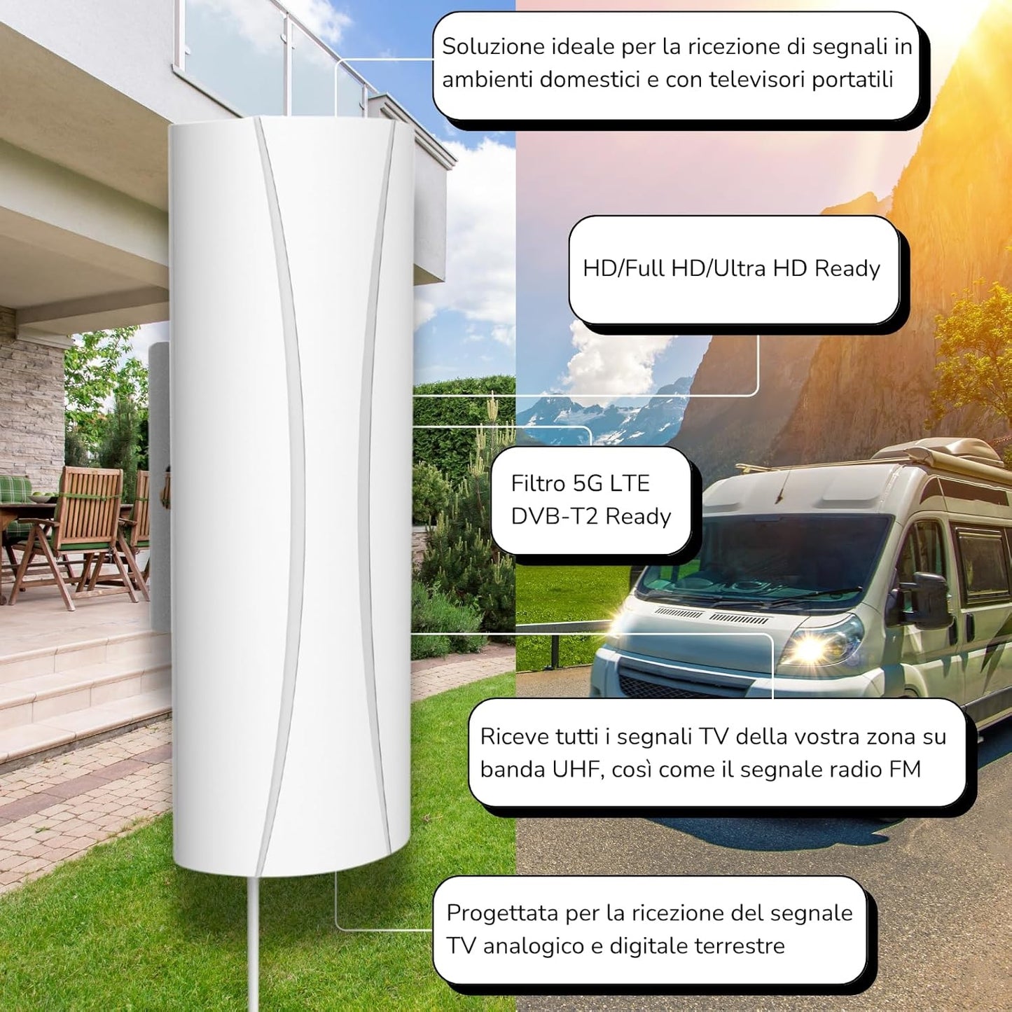 Superior Electronics Antenna TV da Esterno Amplificata - Outdoor Pro, HD/Full HD/Ultra HD, DVB-T2 Ready, Filtro 5G LTE Casa Camper - SUPNAO001
