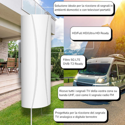Superior Electronics Antenna TV da Esterno Amplificata - Outdoor Pro, HD/Full HD/Ultra HD, DVB-T2 Ready, Filtro 5G LTE Casa Camper - SUPNAO001
