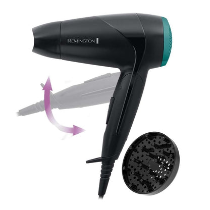 Remington Asciugacapelli 2000W - Pieghevole e Potente - Phon da Viaggio, Bacchetta e Diffusore per styling, 2 livelli di riscaldamento e ventola, On The Go D1500